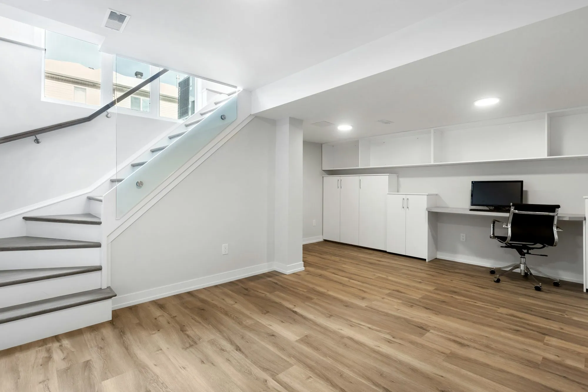 A finished basement living space